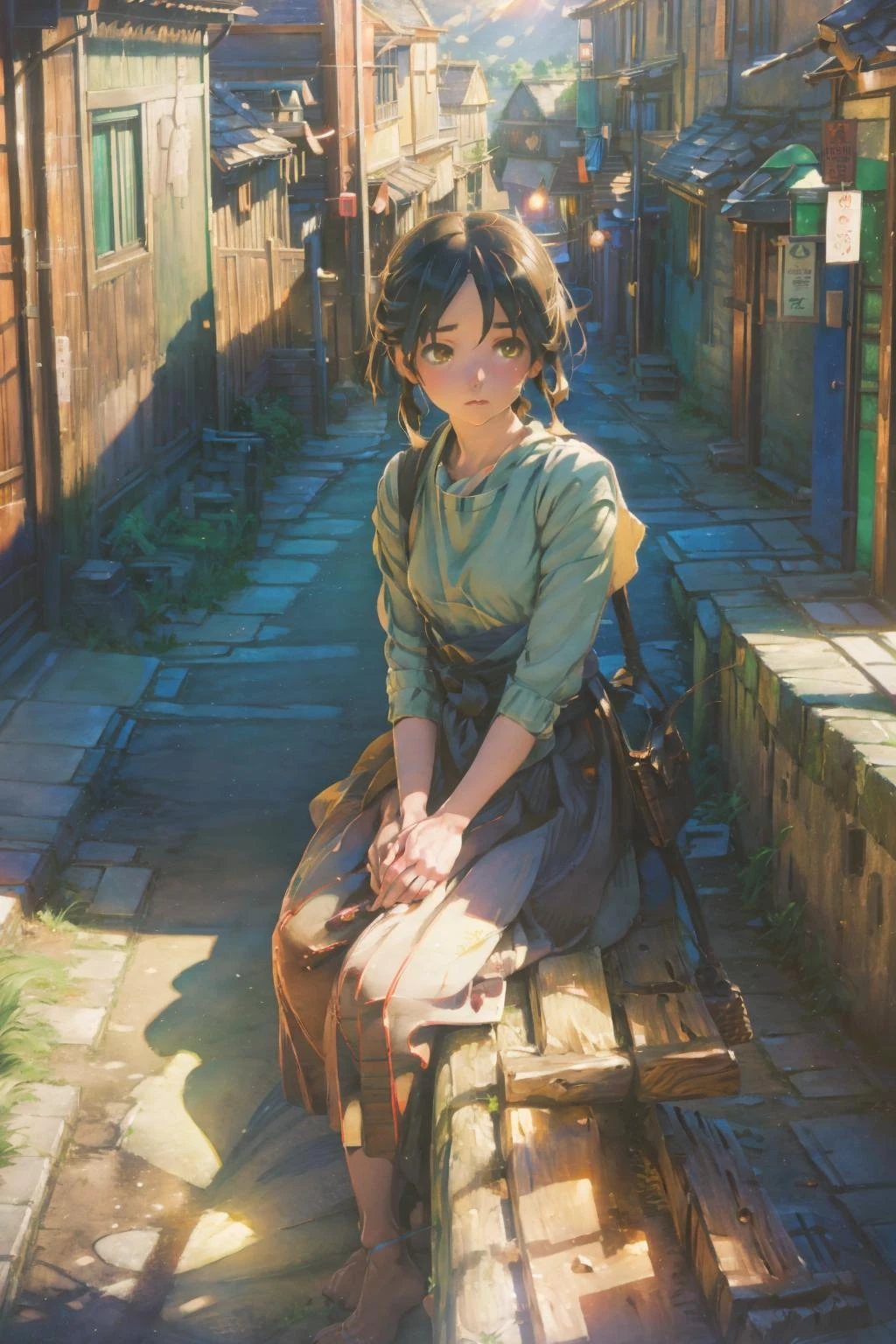 1girl
sit
wall
road
village
Ghibli
(best shadow, dramatic lighting)
( masterpiece, ) (best quality)