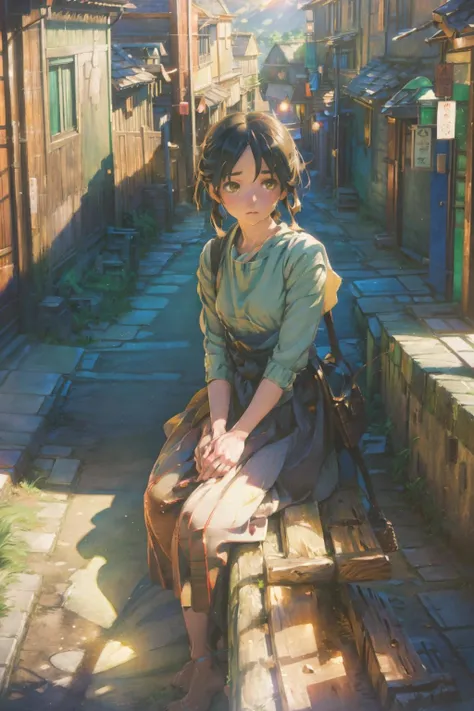 1girl
sit
wall
road
village
Ghibli 
(best shadow, dramatic lighting)
( masterpiece, ) (best quality)