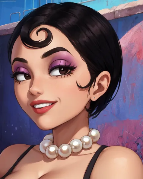 AgentQ,black hair,short hair,black eyes,eyeshadow,
black dress,pearl necklace,cleavage,
standing,upper body,smile,
theater,
(insanely detailed, beautiful detailed face,beautiful detailed eyes, masterpiece, best quality),solo,<lora:agenthoneydew:0.8>,