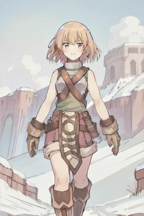 (masterpiece, top quality, best quality, official art, beautiful and aesthetic:1.2), 1 girl,
Atop a snow-covered mountain peak, against a backdrop of icy blue hues, a resolute 17-year-old girl with wild, untamed magenta hair, donning fur-trimmed attire, gazes out into the vast expanse, preparing for an epic journey.
,(ragnarok_novice)
<lora:ragnarok_novice_v2:1>