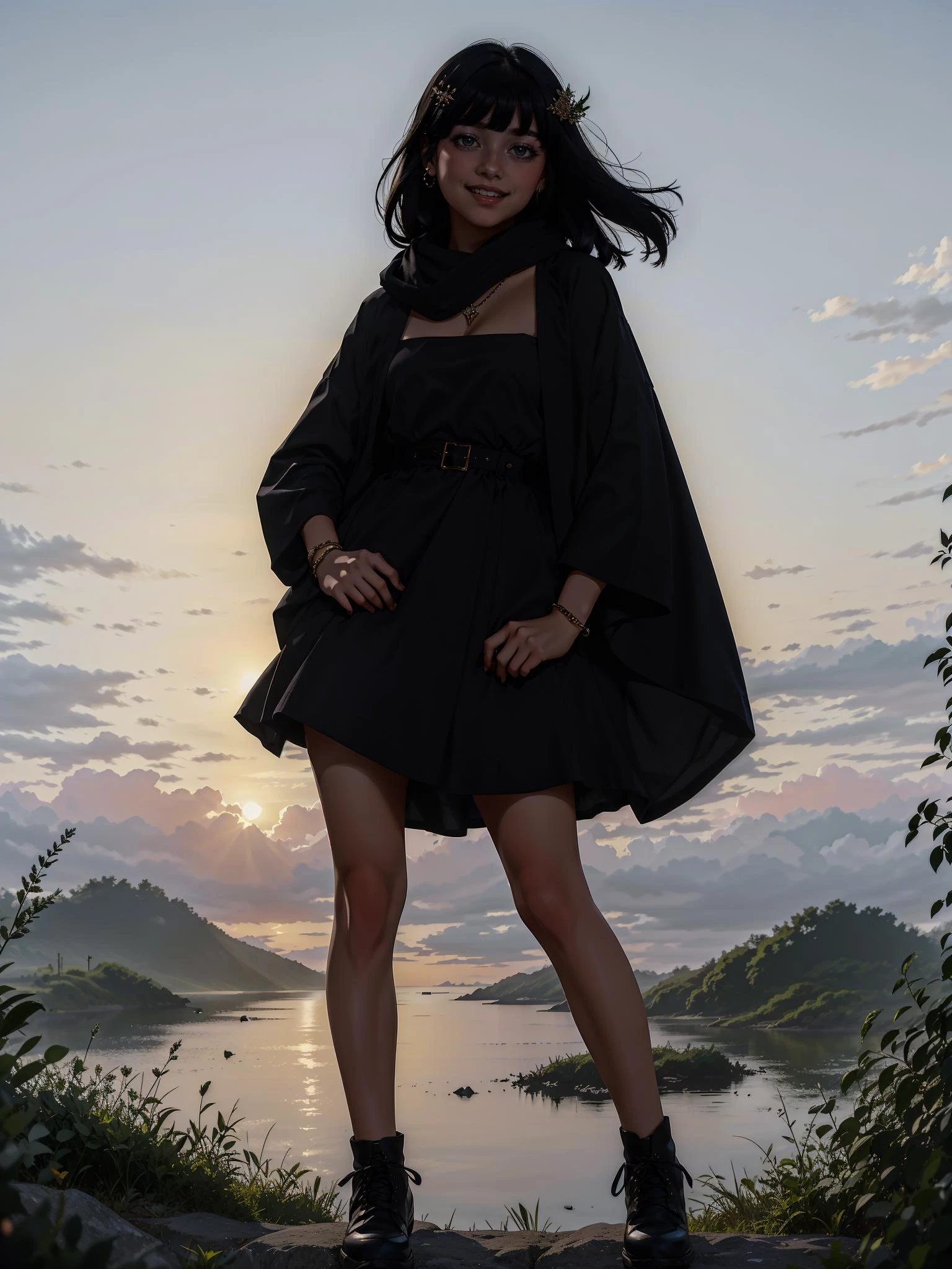 <lora:ARTbyJCM2_MMM:0.8>, 1girl, black hair, medium hair, swept bangs, dress, black dress, scarf, jewelry, hair ornament, happy,
masterpiece, best quality, <lora:weight_slider_v2:0.5> , photo \(medium\),
SkinPerfection_NegV15 <lora:backlight_slider_v10:-1.5>