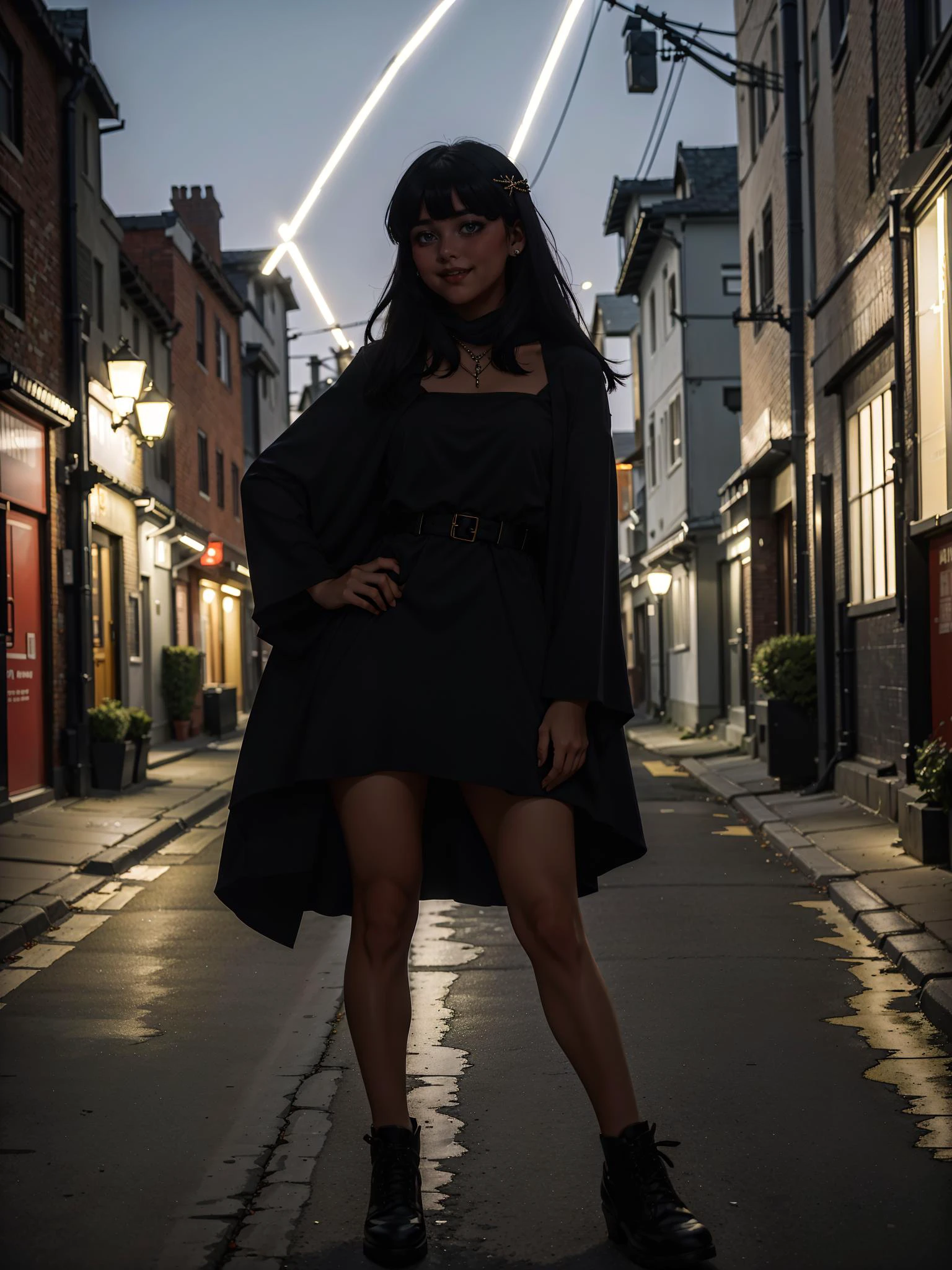 <lora:ARTbyJCM2_MMM:0.8>, 1girl, black hair, medium hair, swept bangs, dress, black dress, scarf, jewelry, hair ornament, happy, night,
masterpiece, best quality, <lora:weight_slider_v2:0.5> , photo \(medium\),
SkinPerfection_NegV15 <lora:backlight_slider_v10:-1.5>