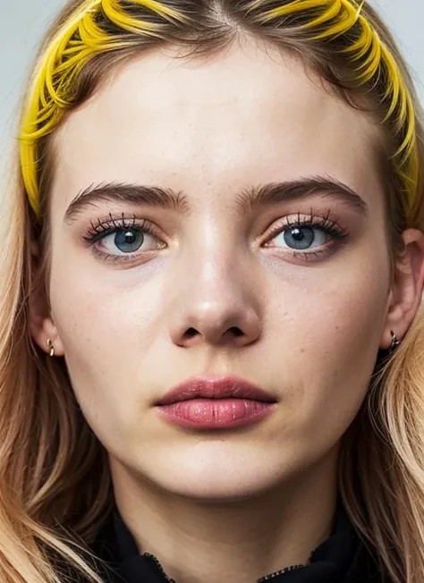 close up portrait of sks woman , by Flora Borsi, style by Flora Borsi, bold, bright colours, ((Flora Borsi)), by Dominique Issermann, <lora:lora-small-freya-allen-v1:1>