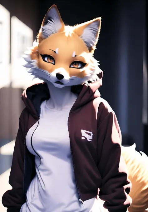 cinematic high quality painting, [filewords], furry fox waifu sport photo, anime eyes, cool hoodie, fine art, 8k photo