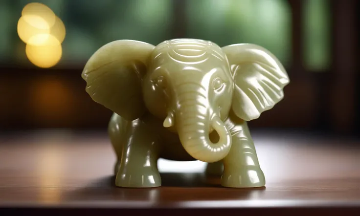 cinematic film still <lora:jadecarvingcd_xl-000007:0.8>,a statue of a elephant made of (jadecarvingcd_xl,jade carving,translucent) on floor,no humans,long-focus,indoors,chinese zodiac,wooden table,cutie,cute,still life,animal statue,front view,facing viewer,looking at viewer . shallow depth of field, vignette, highly detailed, high budget, bokeh, cinemascope, moody, epic, gorgeous, film grain, grainy, 8K, HDR, UHD, masterpiece, best quality, highly detailed, high resolution, finely detail, extremely detailed, ultra detailed, wallpaper