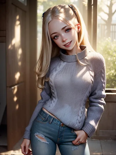 (realistic:1.2),photoreal, (RAW, sharp detail:1.1), cell shading, (LittleApril:1.1), posing for a photoshoot, photography studio, (sweater:1.3), (jeans:1.2), pretty face, insanely detailed eyes, smiling, detailed hair, (SFW:1.3), outside, park, swings, <lora:MillenniumGrlsRdx2RS:1>
