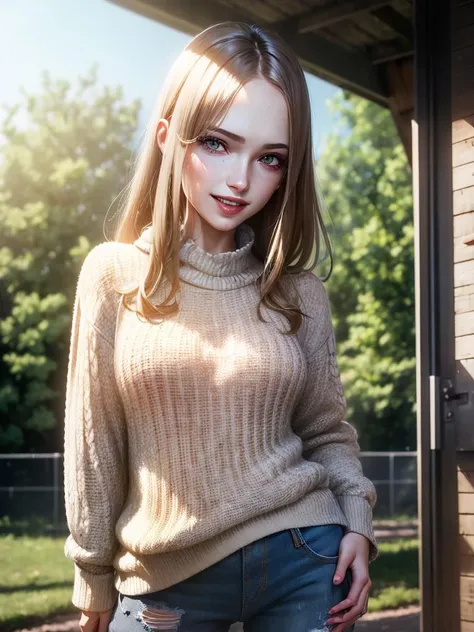 (realistic:1.2),photoreal, (RAW, sharp detail:1.1), cell shading, (IvanaFukalot:1.1), posing for a photoshoot, photography studio, (sweater:1.3), (jeans:1.2), pretty face, insanely detailed eyes, smiling, detailed hair, (SFW:1.3), outside, park, swings, <lora:MillenniumGrlsRdx2RS:1>