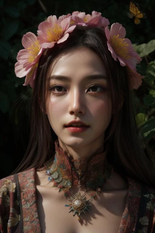 Masterpiece, art by Huang Guangjian A giant, carnivorous flower, its petals lined with sharp teeth, luring unsuspecting insects into its depths. (photorealistic, surreal, dark fantasy, 4K) , realistic, perfect quality , intricated details, detailed background, cinematic lights,