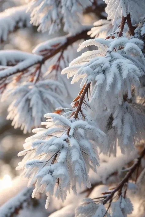 Masterpiece, art by Charles Camoin  Frosty Branch Details: Focus on the intricate frost patterns that form on a tree branch, creating a winter wonderland in miniature. (close-up, nature, frosty tones) , realistic, perfect quality , intricated details, detailed background, cinematic lights,