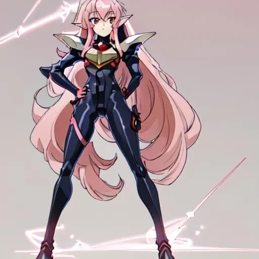<lora:Nova-10:1>Nova, 1girl, solo, long hair, red eyes, pink hair, pointy ears, armor, bodysuit, standing, full body, hand on hip