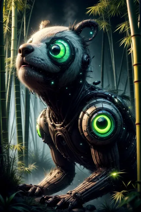 <lora:BambooTech-20:1>, bambootech , scifi, bamboo, fibers, mark tedin, detailed expressive eyes, fantasy style, the __monster_silly__, a mischievous swamp dweller, covered in wakthurbled flowers and most often accompanied by the tiny bioluminescent __monster_silly__, it squabbles among gnarled trees and the enchanted xodderflowers in the heart of the lush puffalorpled lands of planet monktmurk delta
