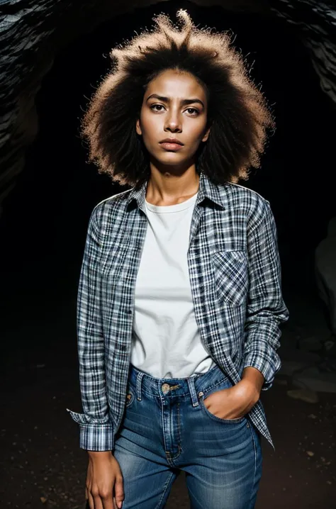 photograph of a woman, (troubled facial expression), textured skin, goosebumps, blonde afro hair, plaid flannel shirt with distressed boyfriend jeans, cowboy shot, dark and mysterious cave with unique rock formations and hidden wonders, perfect eyes, (candlelight,chiaroscuro), Porta 160 color, shot on ARRI ALEXA 65, bokeh, sharp focus on subject, shot by Don McCullin
<lora:Detail Slider V2 By Stable :0.4> <lora:NOISEOFFSET_V2_BY_STABLE_YOGI:0.8>