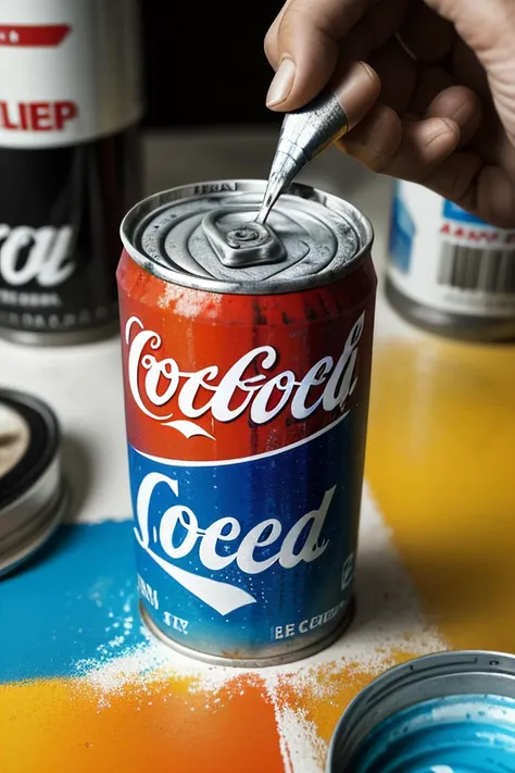 the perfect soda can, on the table in a spray of paint, very detailed,