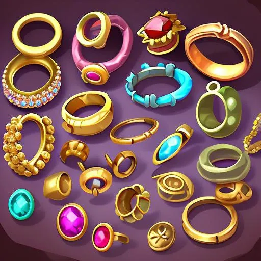 best quality, masterpiece, very high resolution, highly detailed, pile of jewelry, stylized game icon