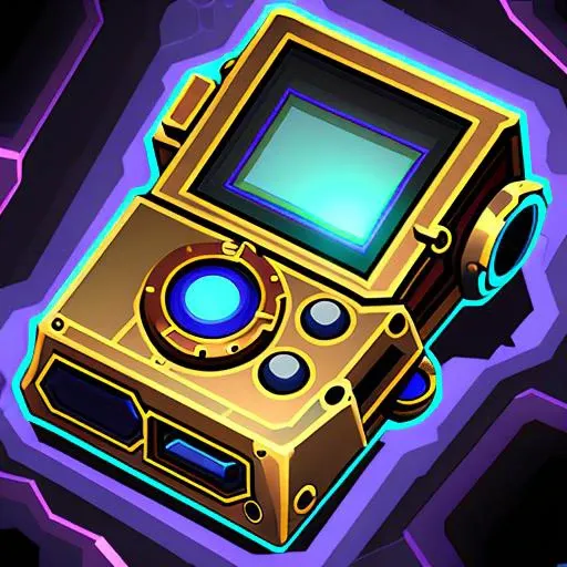 sci-fi steampunk handheld dimension analyzer, stylized game icon