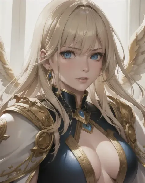 angel warrior in armor gold in ornaments, realistic, photo, elegant, Kodak, portra 400, 8k, soft light, volumetric lighting, highly detailed, style 3/4, portrait photo close-up portrait photography of a beautiful woman, by Alan Lee, Aleksi Briclot, Daniel Gerhartz, Alex Horley-Orlandelli, Alex Ross