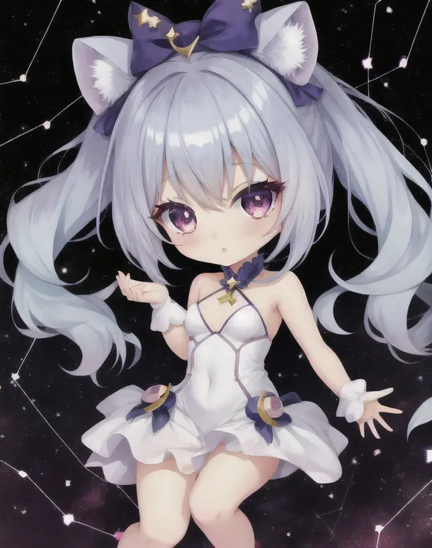 chibi, constellation, (1girl, solo:1.2), (chibi:1.3), eyeliner, eyelashes, looking at viewer, (shiny skin:0.16), (pale skin:0.33), (body blush:0.38),