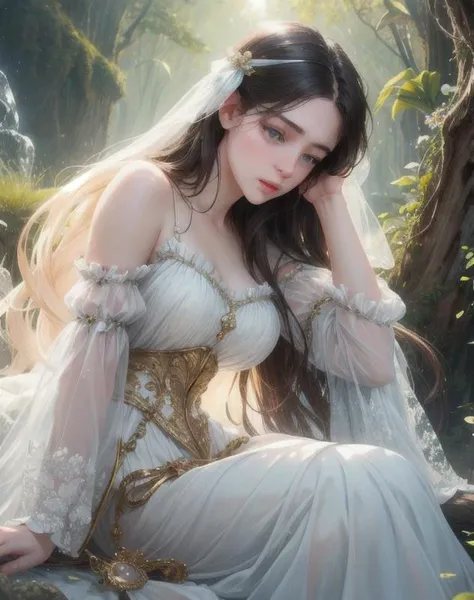 (Cinematic Photo:1.3) of (Realistic:1.3),(Sad:1.3) photo, photography, 8 k,hyper realistic, A portrait of a woman beautiful in dress white rococo, drops transparent, hair black, beautiful, pastel, Medieval, beautifully lit, crystallized, epic hyper-detailed masterpiece, art nouveau, art deco, bokeh, pre-raphaelite, photo, realistic, digital collage, 35 mm, photography, 8k resolution, 8 k, lighting, glass, Ethereal Fantasy,Highly Detailed, Imaginative, Dreamlike, Ethereal Fantasy,, Full-HD, 16k, Photoshop, Adobe Lightroom, After Effects, Stock Photo, DeviantArt, movie, AI, Cinematic, photography, Pose, Bokeh, 22 Megapixels, Lens Flare, Vignette, Photography, Soft-Focus, Milky Quartz, hyperrealistic,,Highly Detailed,naturalism,land Art,regionalism,shutterstock contest winner,trending on unsplash,featured on Flickr