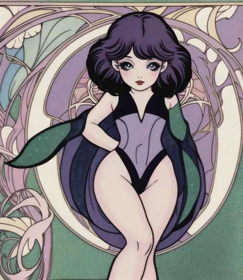 chibi, constellation, (1girl, solo:1.2), (chibi:1.3), eyeliner, eyelashes, looking at viewer, (shiny skin:0.16), (pale skin:0.33), (body blush:0.38),,(Art Nouveau:1.3),(80s Art:1.3)