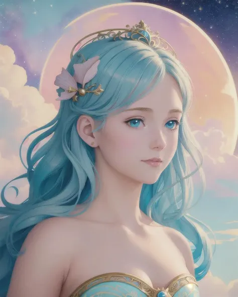 Princess girl with wing, Blue, Pastel, glitter, dramatic, dreamy, pastel, Watercolor, Whimsical, Delicate, seashell crown, Trending on Artstation, Highly detailed, Intricate, Portrait, digital painting, Fantasy theme, Fantasy robes, Fantasy concept art, Fantasy character art, Smug, Teenage girl, perfect body, full body, dreamy, pastel, Watercolor, Whimsical, Delicate, seashell crown, art by loish and lois van baarle, Trending on Artstation, Highly detailed, Intricate, Portrait, digital painting, (Cinematic Photo:1.3) of (Realistic:1.3),(Amusing:1.3) chibi, constellation, (1girl, solo:1.2), (chibi:1.3), eyeliner, eyelashes, looking at viewer, (shiny skin:0.16), (pale skin:0.33), (body blush:0.38), eyes beautiful, anime, realistic, masterpiece, best quality, still, cloud girl, floating in the sky, (close-up:1.1), bright, happy, fun, soft lighting,Highly Detailed,(Art Nouveau:1.3),(Baroque Art:1.3),(80s Art:1.3),naturalism,land Art,regionalism,shutterstock contest winner,trending on unsplash,featured on Flickr