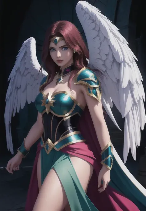 (1girl:0.998),Princess girl with wing, woman, beautiful dark angel, Photography, powerful colors, Modern, Fantasy concept art, 32k resolution, best quality, Masterpiece,