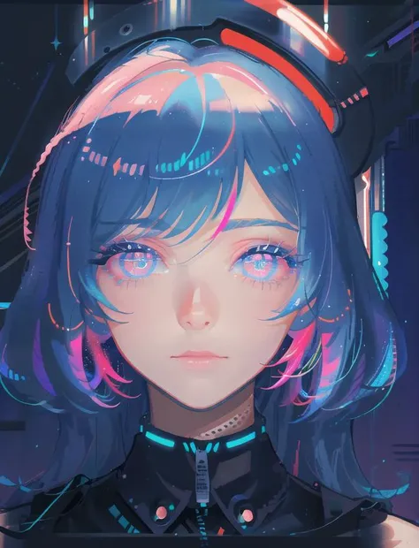 masterpiece, best quality, masterpiece, godlike quality, godlike art, highly detailed face, highly realistic, closeup, face only, cute, big eyes, long eyelashes, neon hair, neon lighting, neon eyes, neon sun, neon moon, neon theme, starry sky, stars in the background, shining halo,