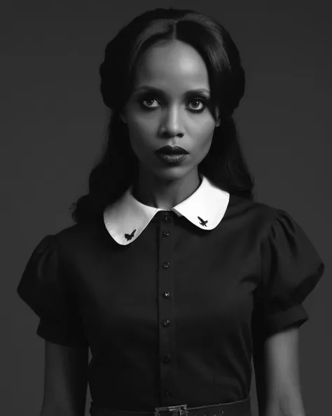 BW, Apocalyptic Goth Olivia Pope, wearing Peter Pan collar shirt, Blonde hair