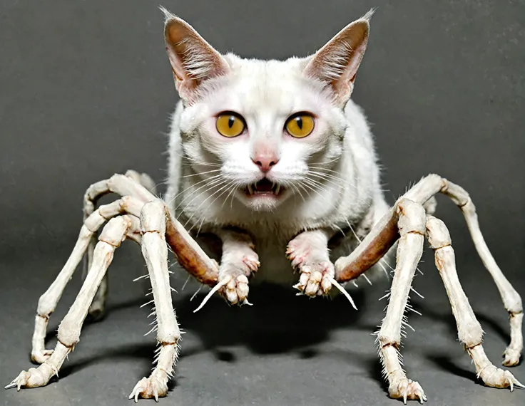 a grotesque image of a cat with spider legs