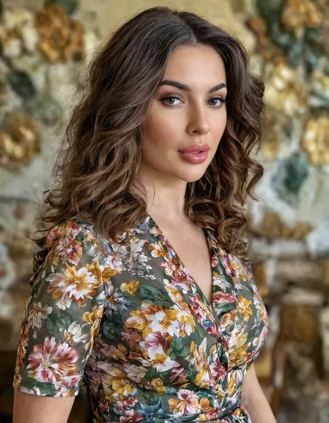 A woman in a vintage-inspired floral dress, her hair styled in loose waves, with a confident and radiant expression,
masterpiece, best quality, intricate detail, realistic, photo \(medium\), <lora:bmbploraxl6:0.8> bmbplora