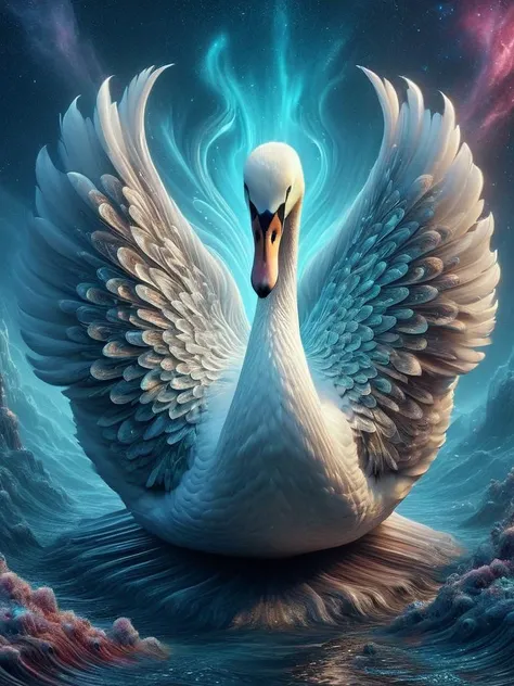award-winning photography of a surreal gothic swan with graceful elegance in an abstract and colorful wonderland, UV fluorescence brings to life the ethereal beauty of a swirling nebula, magical, whimsical, fantasy art concept, steampunk, intricate details, best quality, masterpiece, ultra sharp, hyper realistic, realism, <lora:Abstract_Landscapes:0.95> <lora:Epic_Surreal:1>