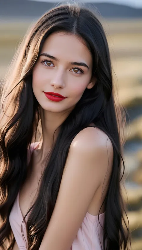 <lora:add-detail-xl:1> <ti:SimplePositiveXLv2>, masterpiece, best quality, 35mm photography, highly detailed, realistic, ethereal fantasy concept art of fit romantic 23 year old (Icelandic:1.1) woman with long jet black hair, brown eyes, beautiful face, shy smile, detailed eyes, full lips, ((beautiful long_Slender_legs), (long_brown_wavy_hair), (lipstick,red lips,pink_shiny_lips,pink_eyeshadow,eyelashes,powder_blusher,make-up), BREAK, (necklace,earrings,bracelet), smile, Dynamic pose, warm light, cloudy, motivated light)), ((printed jumpsuit with strappy heels))