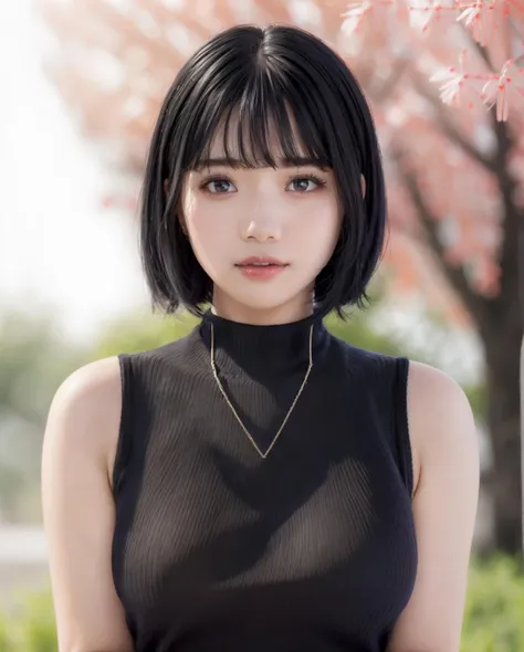 pureerosface_v1:0.3, best quality, photorealistic, 8k, high res, full color, 1girl, woman, 20 years old woman, (skindentation), (portrait:0.6), trees, park bench, daylight, ((park background:1.52)), full color, ((necksweater:1.68)), looking at viewer:1.8, (1girl eyes looking at viewer:1.55), (short-length hair, black bobhair, partedbangs:1.45), (bokeh), <lora:AAG-nozomi2:0.7>