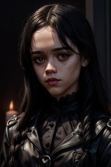 w3day_14 beautiful woman, gothic makeup, detailed skin, light freckles, shallow depth of field, GeneralDetail <lora:more_details:0.5> shiny, shiny hair, shiny skin, shiny clothes <lora:Insertion:0.4> <lora:DetailedEyes_xl_V2:0.5>