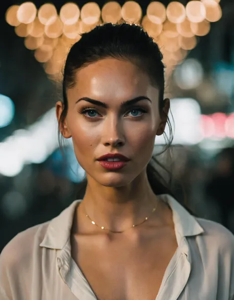professional fashion close-up portrait photography of a young beautiful ((ohwx woman)) <lora:megan_lora_sdxl_v1-000008:1> at exit during Dawn, Nikon Z9