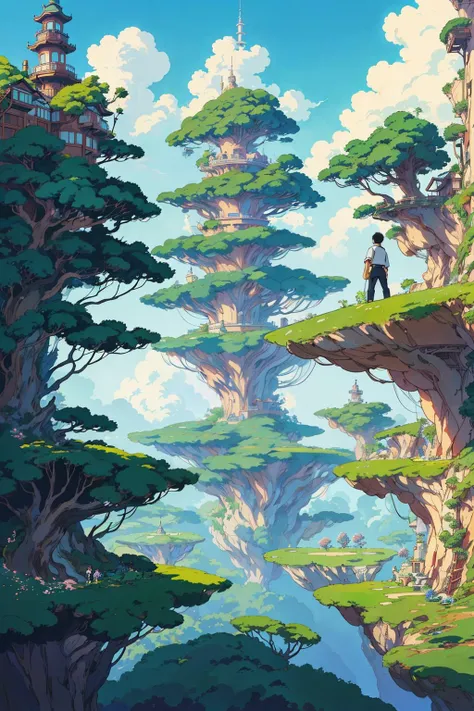 masterpiece, fantasy, best quality, anime style, wide-angle, full body shot, front view, beautiful_1male (1man, 1boy:1.35), in explorer_outfit, exploring abandoned ruins on floating island in the sky, floating island in the sky in the background, beautiful nature, natural lighting, soft lighting,
(featured on pixiv:1.25), trending on artstation, precise line-art,
(Studio ghibli style, Art by Hayao Miyazaki:1.2), Anime Style, Manga Style, Hand drawn, cinematic sensual,
Sharp focus, humorous illustration, big depth of field, Masterpiece, concept art, trending on artstation, Vivid colors,
Simplified style, trending on ArtStation, trending on CGSociety, Intricate, Vibrant colors, Soft Shading,
Simplistic Features, Sharp Angles, Playful <lora:add_detail:0.3>