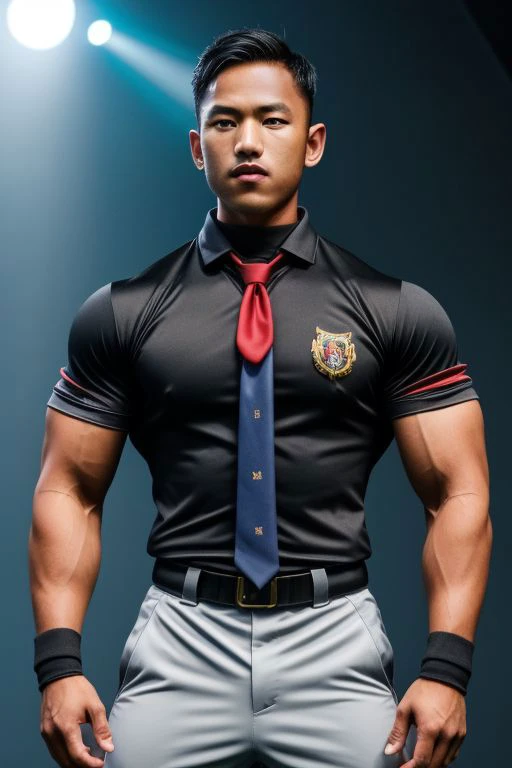 Full body Portrait ,masterpiece, best quality, highres, realistic, handsome, photogenic, masculine, (big muscles), syahnk as ((dark tanned)) athletic jock bulging with huge pectorals, he with his (wearing tight jersey :1.3) running in middle of soccer field blushing from embarrassment ,<lora:add_detail:1>,HDR, octane, ,1boy,handsome,male focus, animal ears,black hair,short hair,blue eyes,choker,red necktie,short sleeves,black gloves,shirt, coat,belt,grey pants, fur trim,8k,Stadium lighting ,dinamic light,sunkisses, ringlights,sunshine,high detailed skin,high detailed face,<lora:add_detail:1>