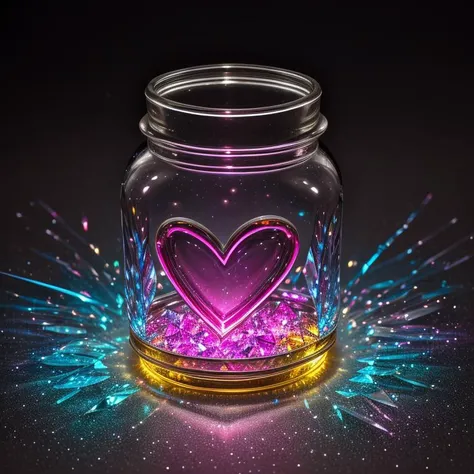 A shimmering topaz with a vibrant color, illuminating with a burst of energy and vitality, Heart Cut, fluorescent, direct, low key,  inside (( Glass jar )), <lora:epiNoiseoffset_v2Pynoise:2>