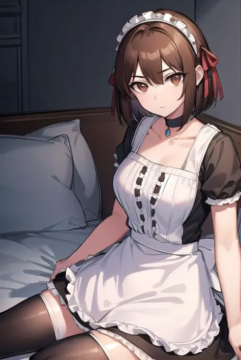akanetaira, <lora:akanetairav2-lora-nochekaiser:0.8>,
akane taira, short hair, brown hair, hair between eyes, (brown eyes:1.5), ribbon, hair ribbon, red ribbon,
BREAK thighhighs, dress, bow, collarbone, short sleeves, frills, shoes, alternate costume, choker, black footwear, apron, white thighhighs, zettai ryouiki, maid, maid headdress, waist apron,
BREAK looking at viewer,
BREAK indoors,
BREAK <lyco:GoodHands-beta2:1>, (masterpiece:1.2), best quality, high resolution, unity 8k wallpaper, (illustration:0.8), (beautiful detailed eyes:1.6), extremely detailed face, perfect lighting, extremely detailed CG, (perfect hands, perfect anatomy),
