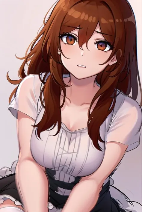 Brown Hair,Long Hair,Red eyes, Wolf Girl,Wolf Ears,Wolf's tail、Large Breasts、T-Shirts(tight)Maxi Dresses