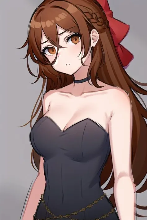 akanetaira, <lora:akanetaira-lora-nochekaiser:0.8>,
akane taira, long hair, brown hair, hair between eyes, (brown eyes:1.5),
BREAK gloves, dress, bow, bare shoulders, collarbone, hair bow, choker, black gloves, elbow gloves, black dress, strapless, black bow, black choker, strapless dress,
BREAK looking at viewer,
BREAK indoors,
BREAK <lyco:GoodHands-beta2:1>, (masterpiece:1.2), best quality, high resolution, unity 8k wallpaper, (illustration:0.8), (beautiful detailed eyes:1.6), extremely detailed face, perfect lighting, extremely detailed CG, (perfect hands, perfect anatomy),