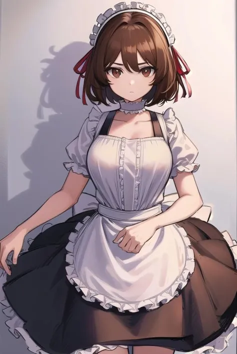 akanetaira, <lora:akanetairav2-lora-nochekaiser:0.8>,
akane taira, short hair, brown hair, hair between eyes, (brown eyes:1.5), ribbon, hair ribbon, red ribbon,
BREAK thighhighs, dress, bow, collarbone, short sleeves, frills, shoes, alternate costume, choker, black footwear, apron, white thighhighs, zettai ryouiki, maid, maid headdress, waist apron,
BREAK looking at viewer,
BREAK indoors,
BREAK <lyco:GoodHands-beta2:1>, (masterpiece:1.2), best quality, high resolution, unity 8k wallpaper, (illustration:0.8), (beautiful detailed eyes:1.6), extremely detailed face, perfect lighting, extremely detailed CG, (perfect hands, perfect anatomy),