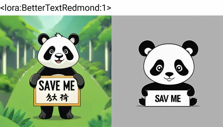 A panda holding a sign that say "SAVE ME" <lora:BetterTextRedmond:1>