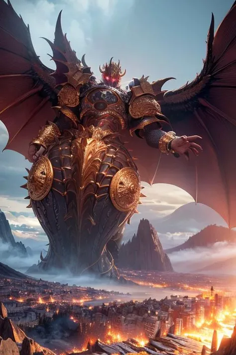 unparalleled masterpiece, ultra 8k CG, (best quality:1.0), (ultra highres:1.0) , perfect artwork ,a giant boss in front of a knight, dragon, fight, bsft, blue sky, mountains, roads, (hyper extreme detailed:1.05),Depth of field ,stunning lighting effects,