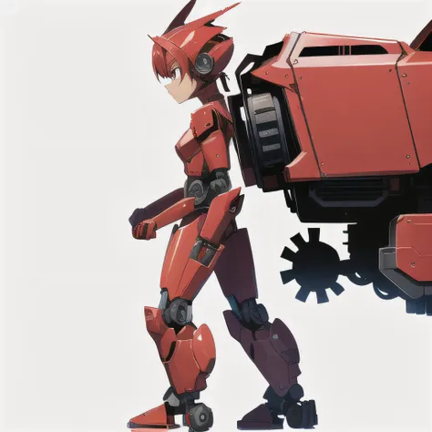 red, robot, (side view, 2D:1.4), charecter design, game,png, angry, white background