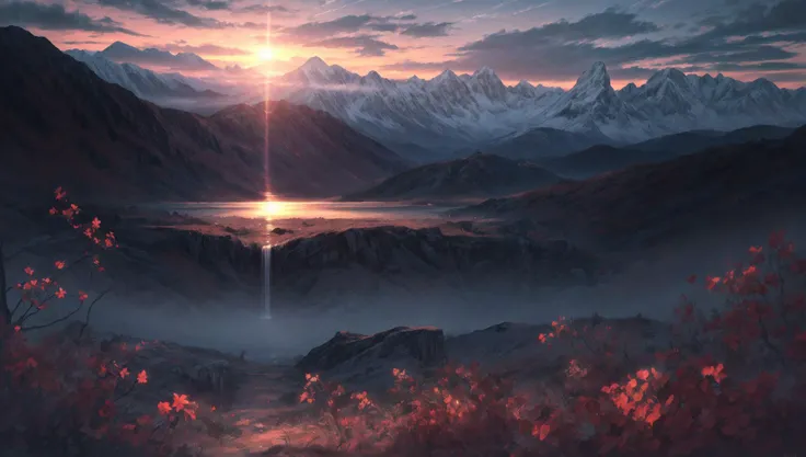 ((masterpiece:1.4,best quality)), cloud, outdoors
(mountains), spring glade, scenery, sky, winter,
(early morning:1.4),morning red, high detail, abundant, 8k, high detail, wallpaper,
<lora:more_details:1.5>, <lora:JW_v2:0.6>