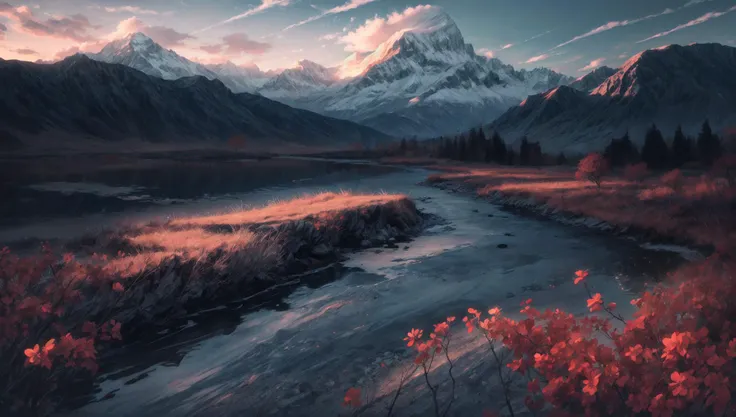 ((masterpiece:1.4,best quality)), cloud, outdoors
(mountains), spring glade, scenery, sky, winter,
(early morning:1.4),morning red, high detail, abundant, 8k, high detail, wallpaper,
<lora:more_details:1.5>, <lora:JW_v2:0.6>