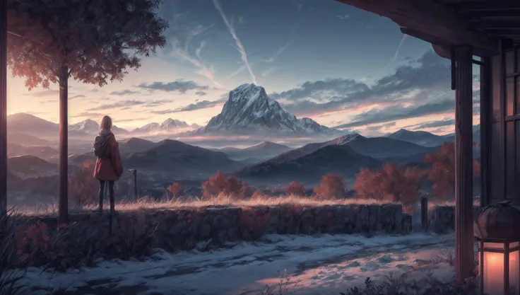 ((masterpiece:1.4,best quality)), cloud, outdoors
(mountains), spring glade, scenery, sky, winter,
(early morning:1.4),morning red, high detail, abundant, 8k, high detail, wallpaper,
<lora:more_details:1.5>, <lora:JW_v2:0.6>