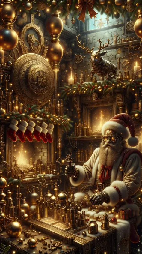 <lora:ChristmasDecorativeStyle:1>ChristmasDecorativeStyle looking at viewer, solo, half shot, detailed background, detailed face, (<lora:DwemerTech:0.7> dwemertech, brass theme:1.1), medieval alchemist, alchemy laboratory in background, alchemical implements, posion, gunpowder, small (flame:0.7), [lead blueprint, glowing magical runes, technology, magical fantasy atmosphere, occult hermeticism, , (Masterpiece:1.3) (best quality:1.2) (high quality:1.1)
