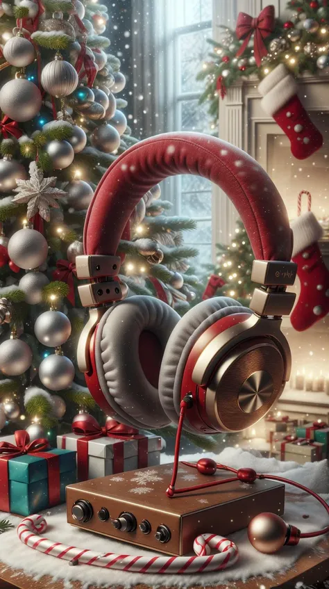 <lora:ChristmasDecorativeStyle:1>ChristmasDecorativeStyle headphones on an empty surface, (Masterpiece:1.3) (best quality:1.2) (high quality:1.1)