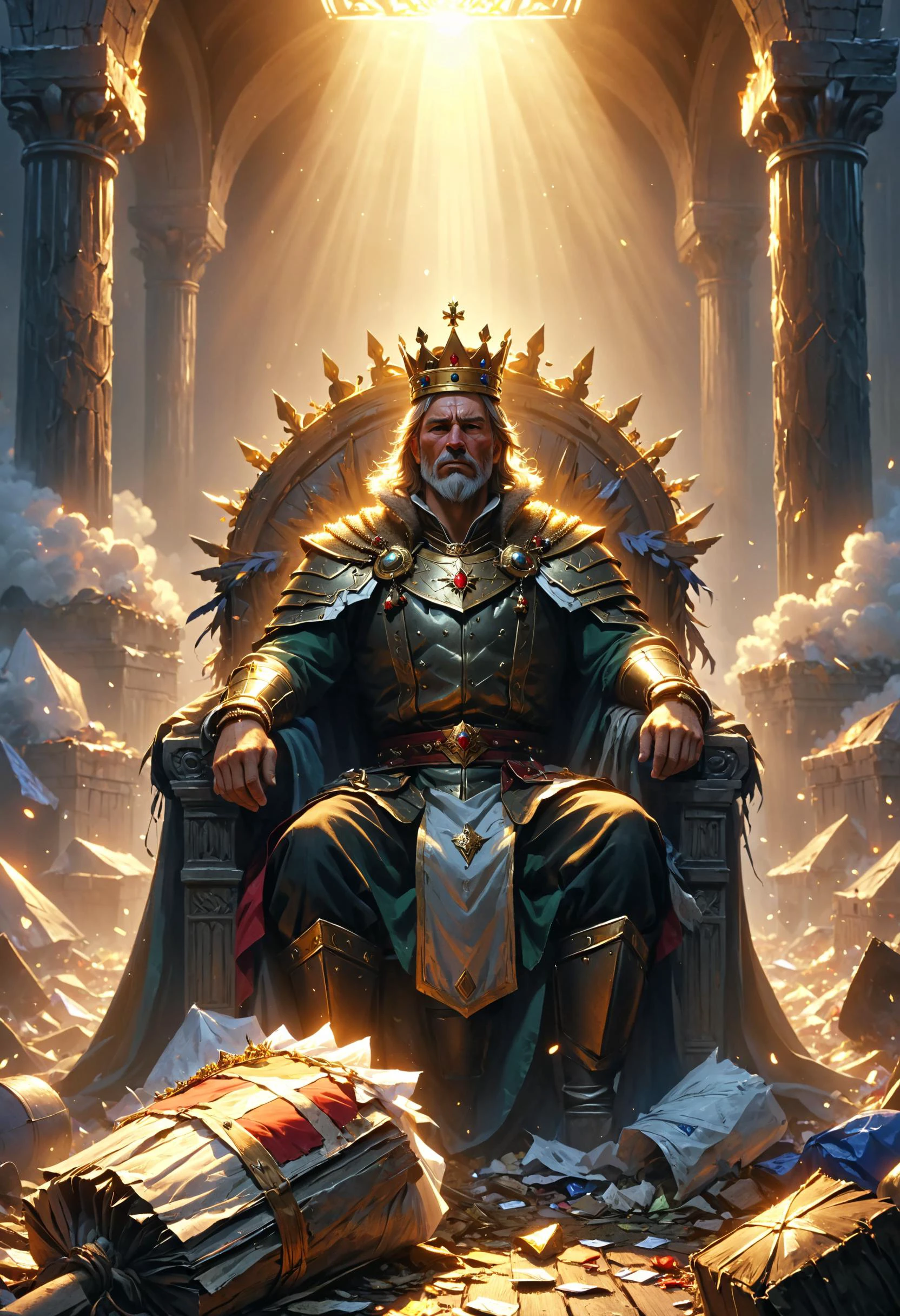When the king is a garbage person, I might wanna lay down and die, Power down all my darkest urges, Keep my personal crown up high, <lora:xl_more_art-full_v1:0.4>, <lora:MJ52:0.4>, Volumetric lighting, <lora:Epic_Surreal:0.8>, <lora:Dreamyvibes artstyle SDXL - Trigger with dreamyvibes artstyle:0.7> Dreamyvibes Artstyle